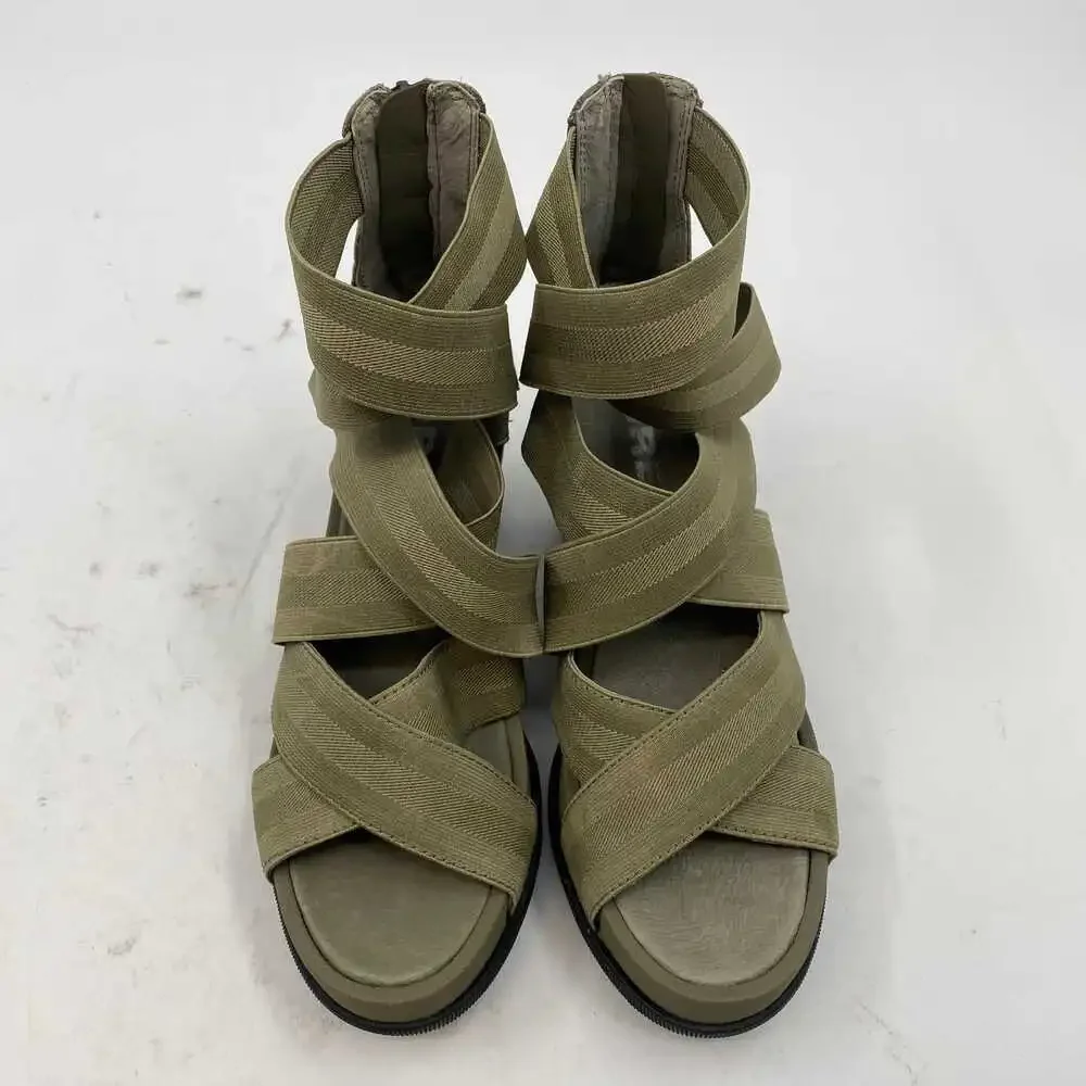 Sorel Green Strappy Wedges | Women’s US 8.5 Synthetic & Leather